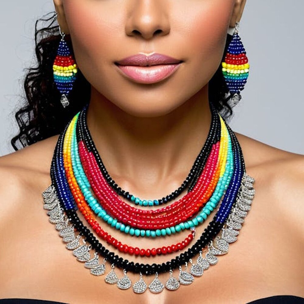 Multicolored Multiple Necklaces Beaded Jewelry Set, Colorful Jewelry Set